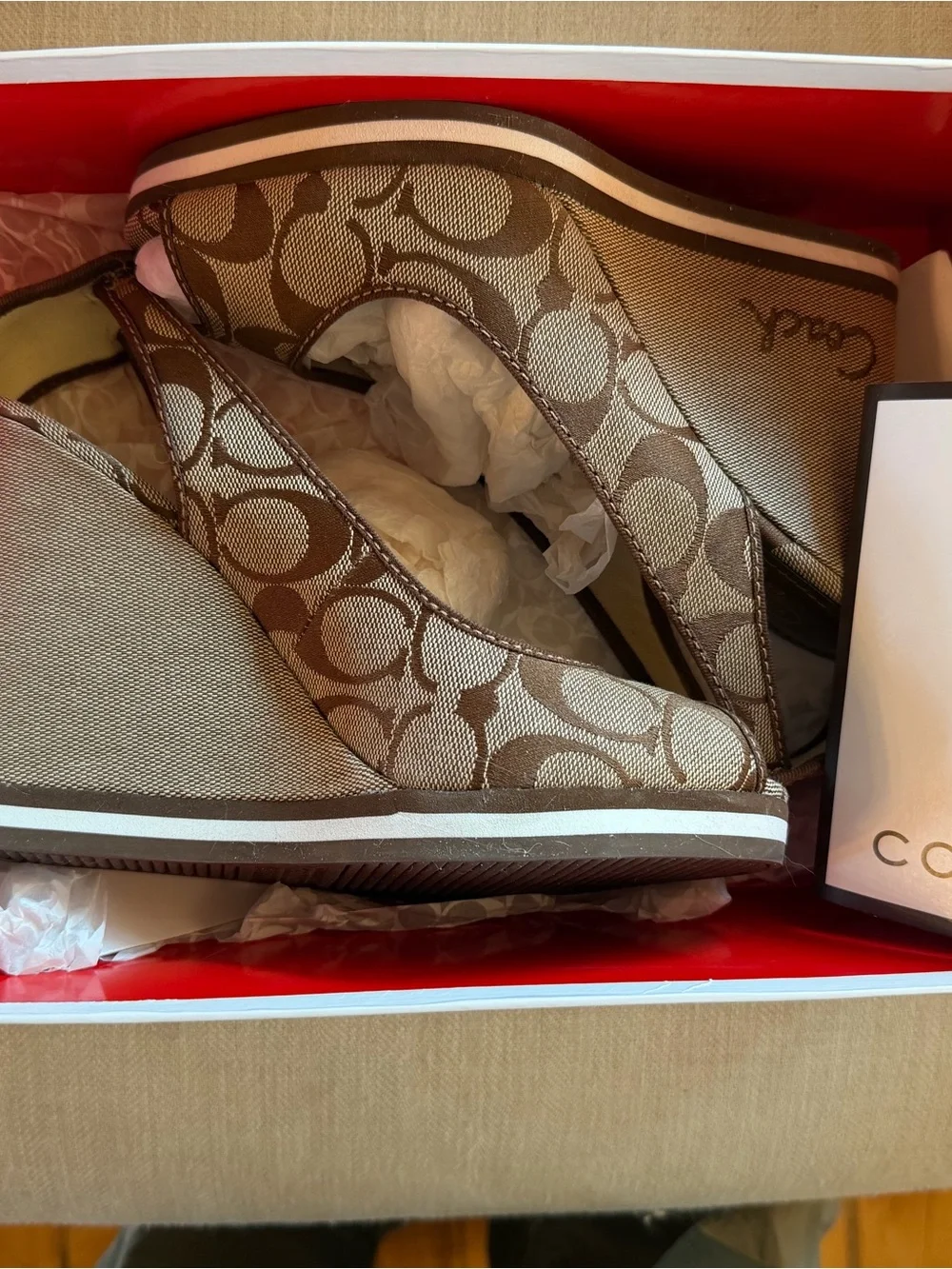 Coach Signature Khaki Wedge Shoes Size 7